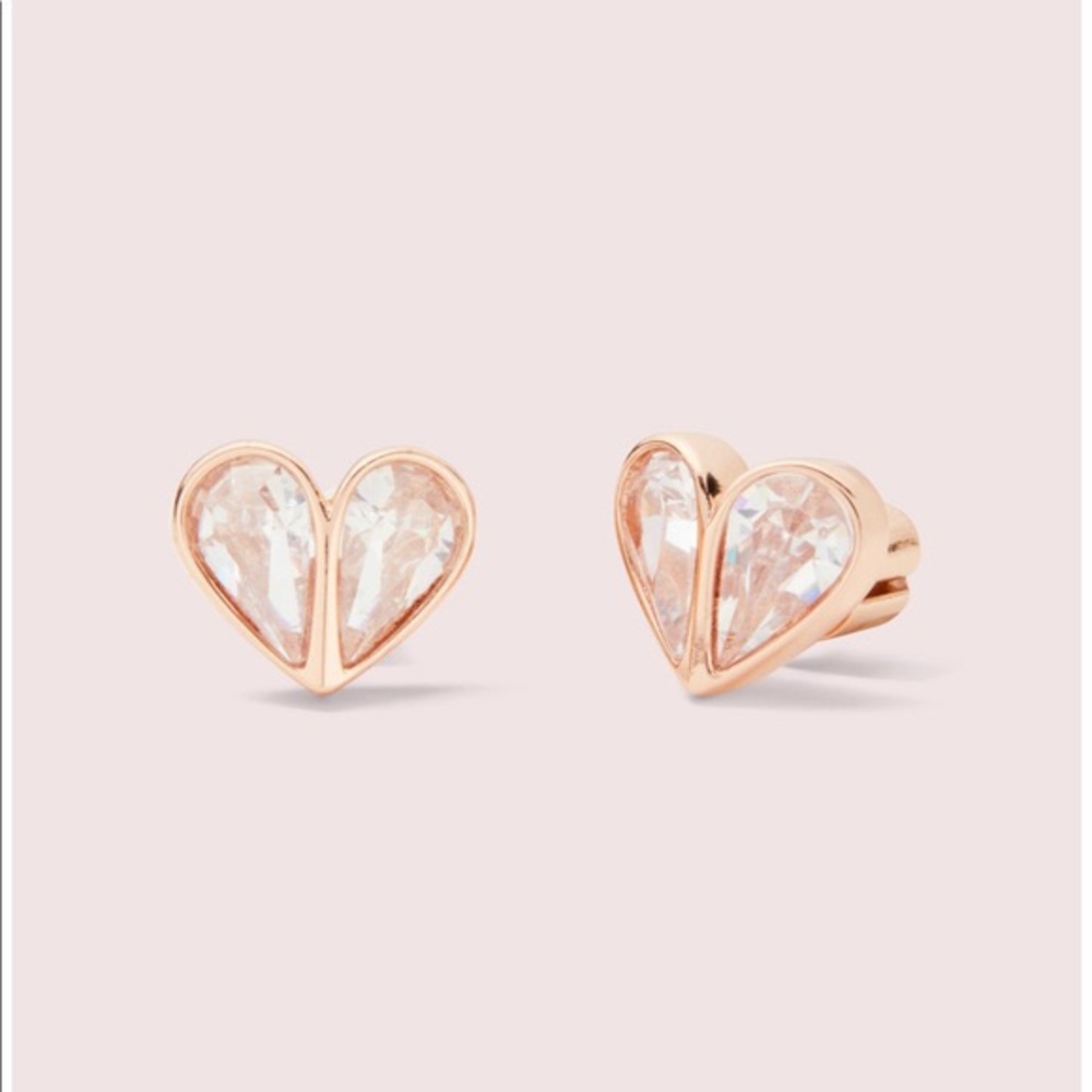 Kate Spade Rock Solid Stone Small Heart Studs Earrings (Clear/ Gold) Earring